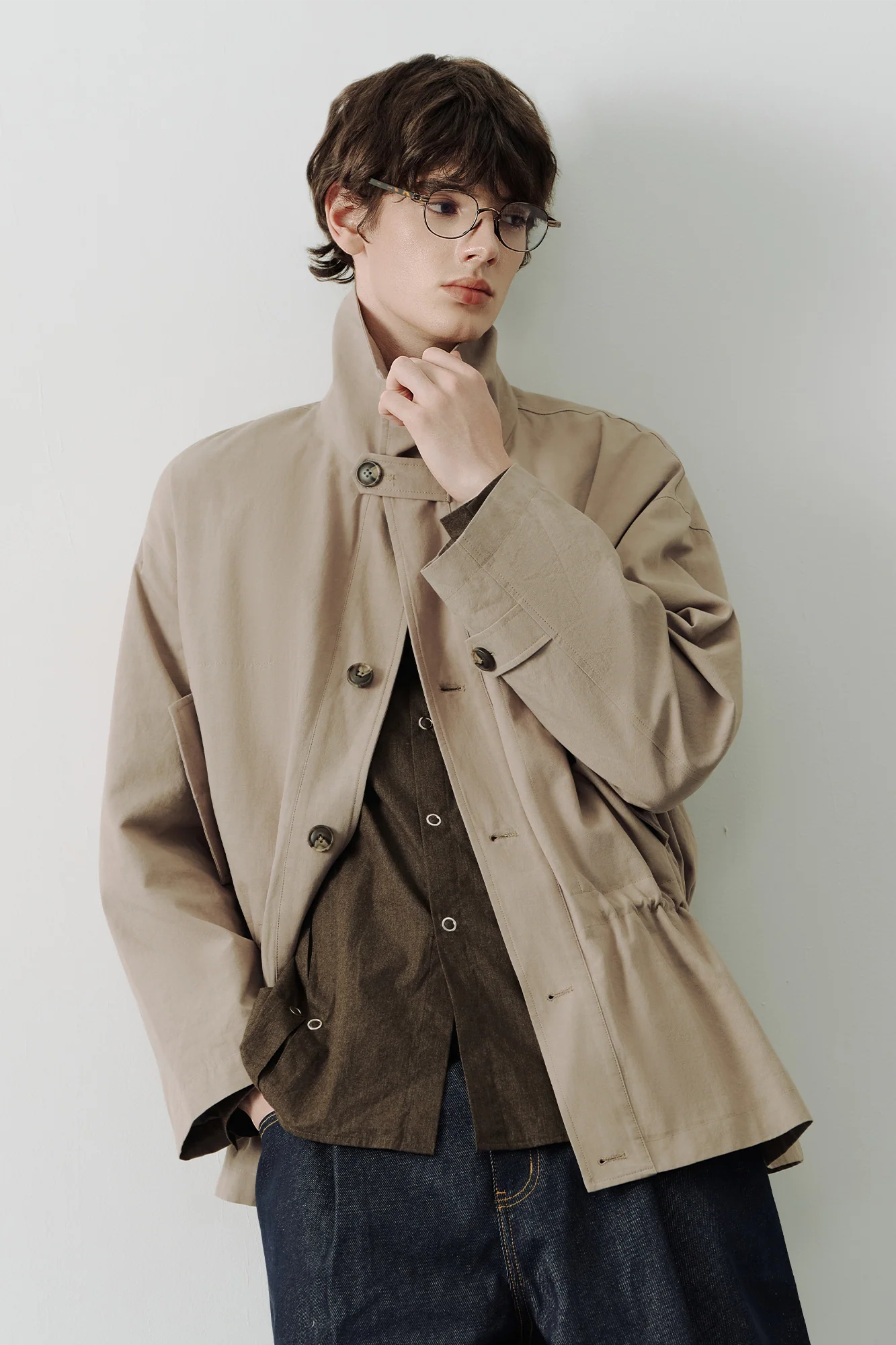 SAME FLOW Stand-Collar Drawstring-Waist Jacket