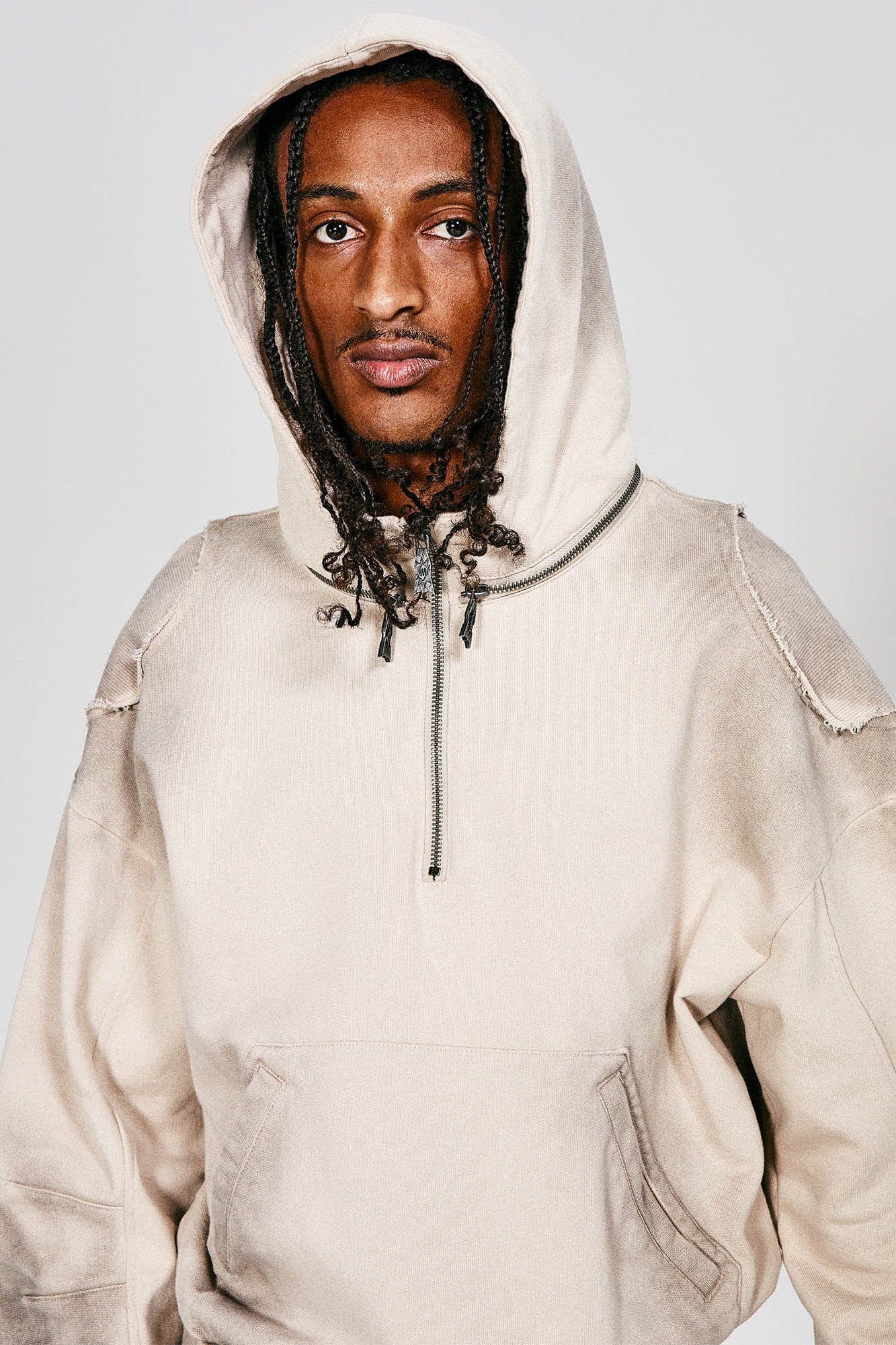 FLYERRER Distressed Detachable-Hood Glove-Sleeve Hoodie
