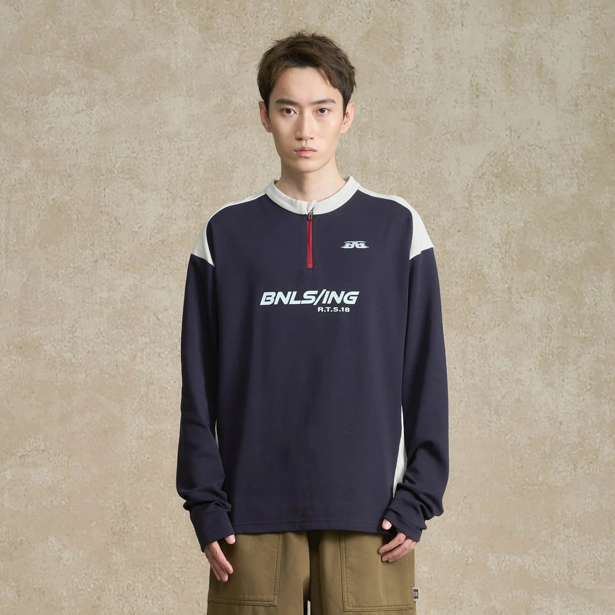 BONELESS Contrast Half-Zip Racing Long-Sleeve Tee