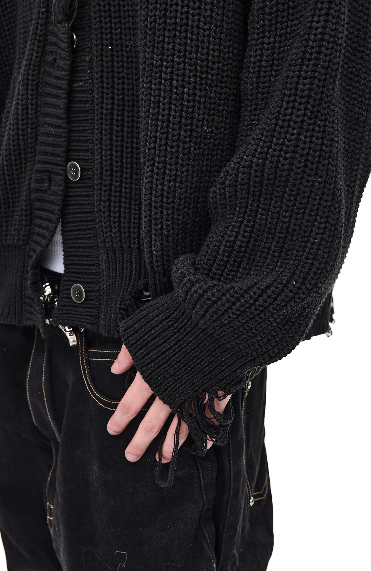 WHISTLEHUNTER Distressed Knit Hooded Cardigan