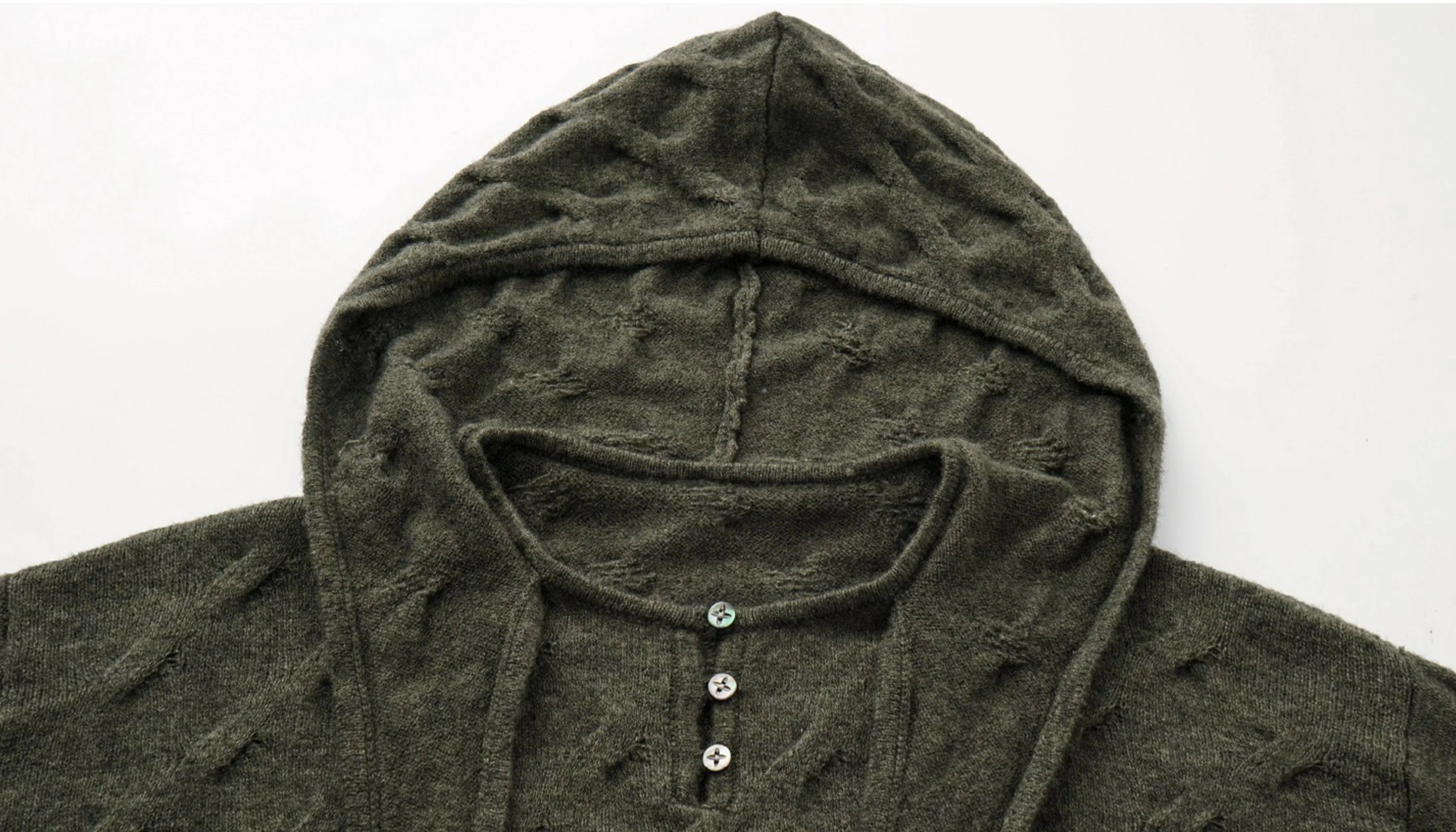 ALVNG AR ANTS Cable-Knit Tie-Neck Hooded Sweater