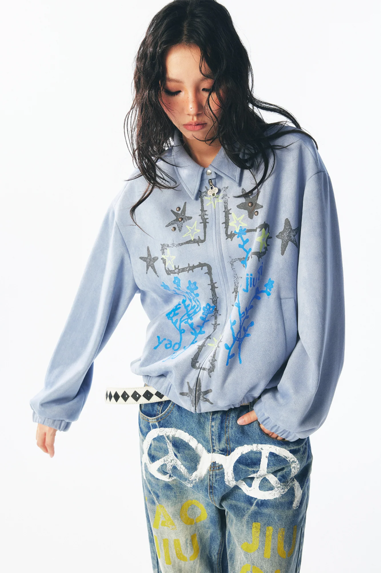 1997 POSTOFFICE Floral Cross Faux Suede Jacket