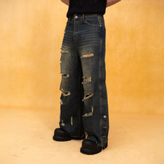 CLP Distressed Buttoned Wide-Leg Jeans