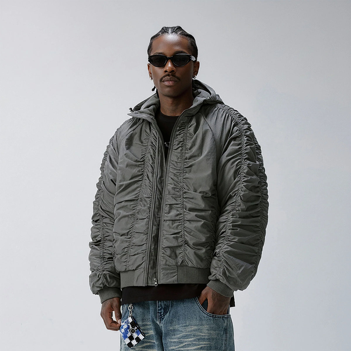 F2CE Ruched Nylon Hooded Bomber
