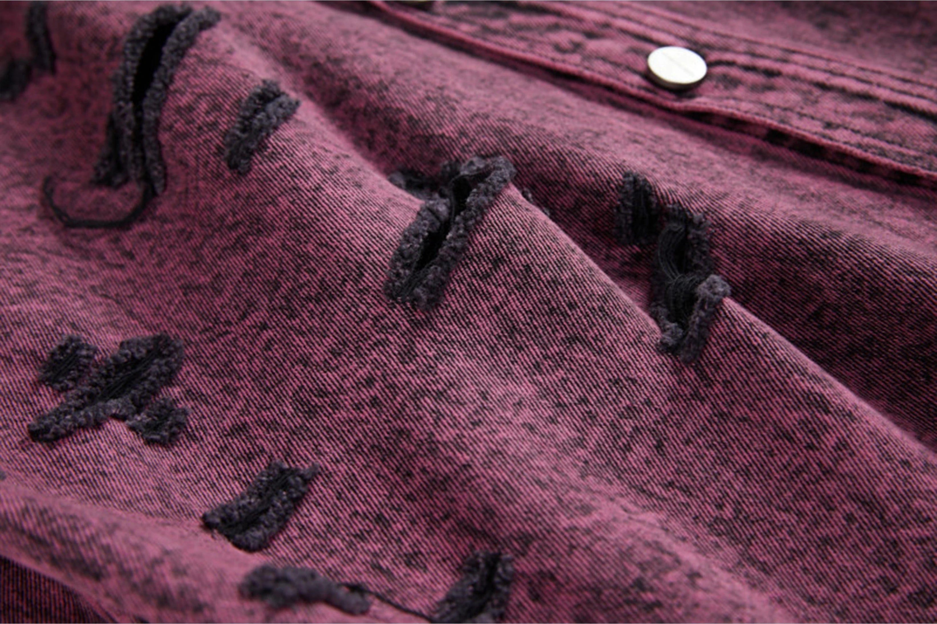 VANN VALRENCE Distressed Frayed Denim Shirt Jacket
