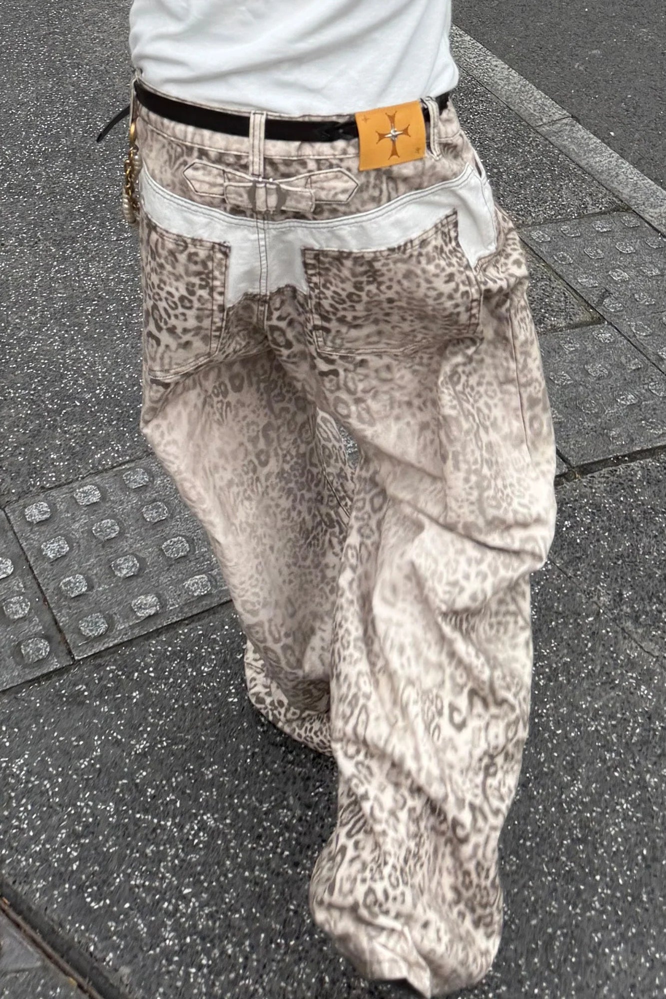 STEEPC Leopard Washed Paneled Wide-Leg Pants