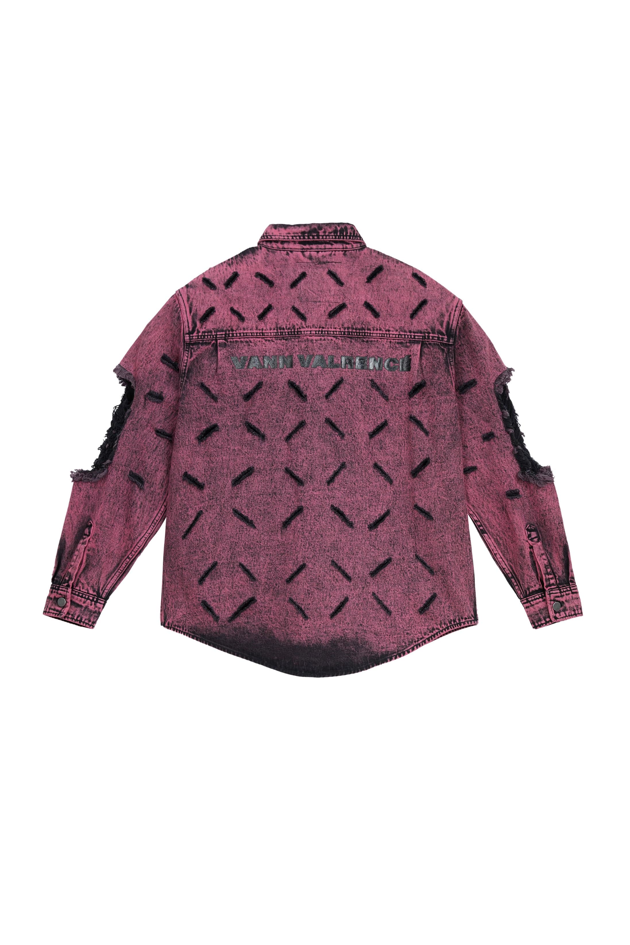 VANN VALRENCE Distressed Frayed Denim Shirt Jacket