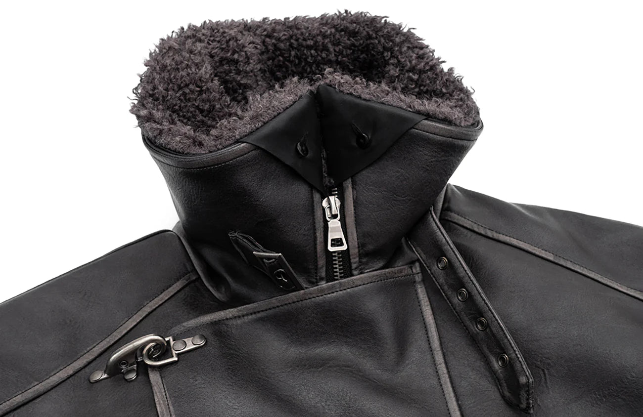 IN EXISTENCE Asymmetric Placket Washed Moto Jacket