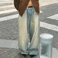 STEEPC Washed Rhinestone Embellished Baggy Jeans