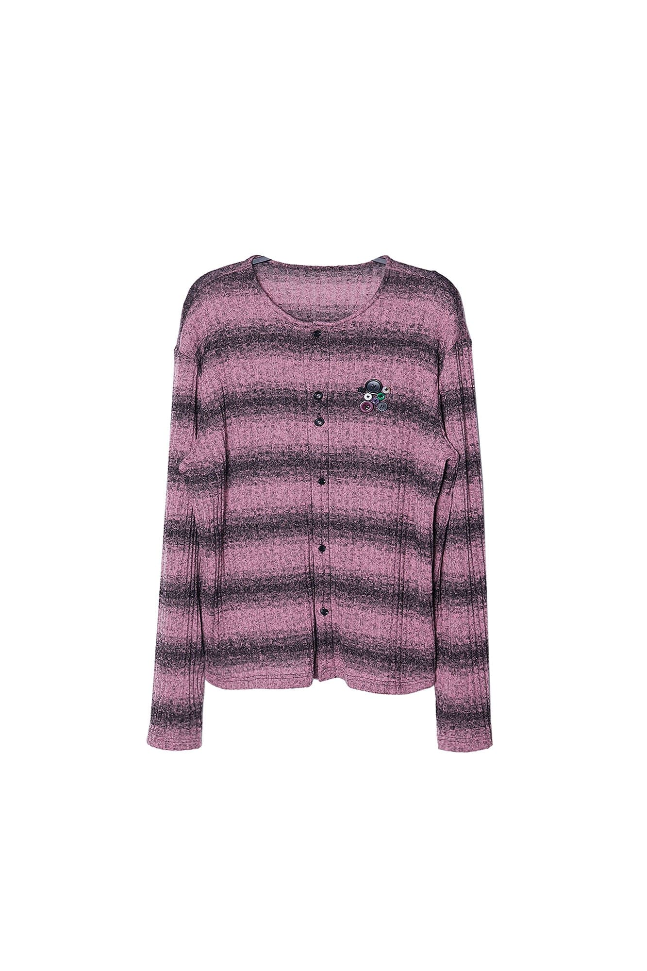 ASSEEN Horizontal Gradient Stripe Button Cardigan Pink