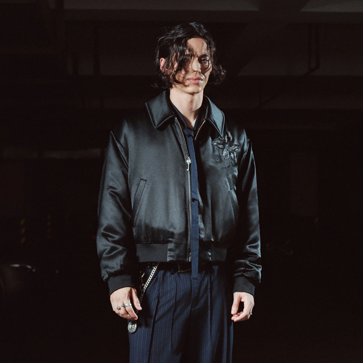 RICHILL Floral Embroidered Acetate Bomber Jacket