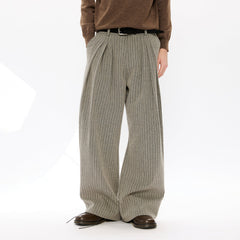 KREATE Pinstripe Pleated Draped Wide Trousers