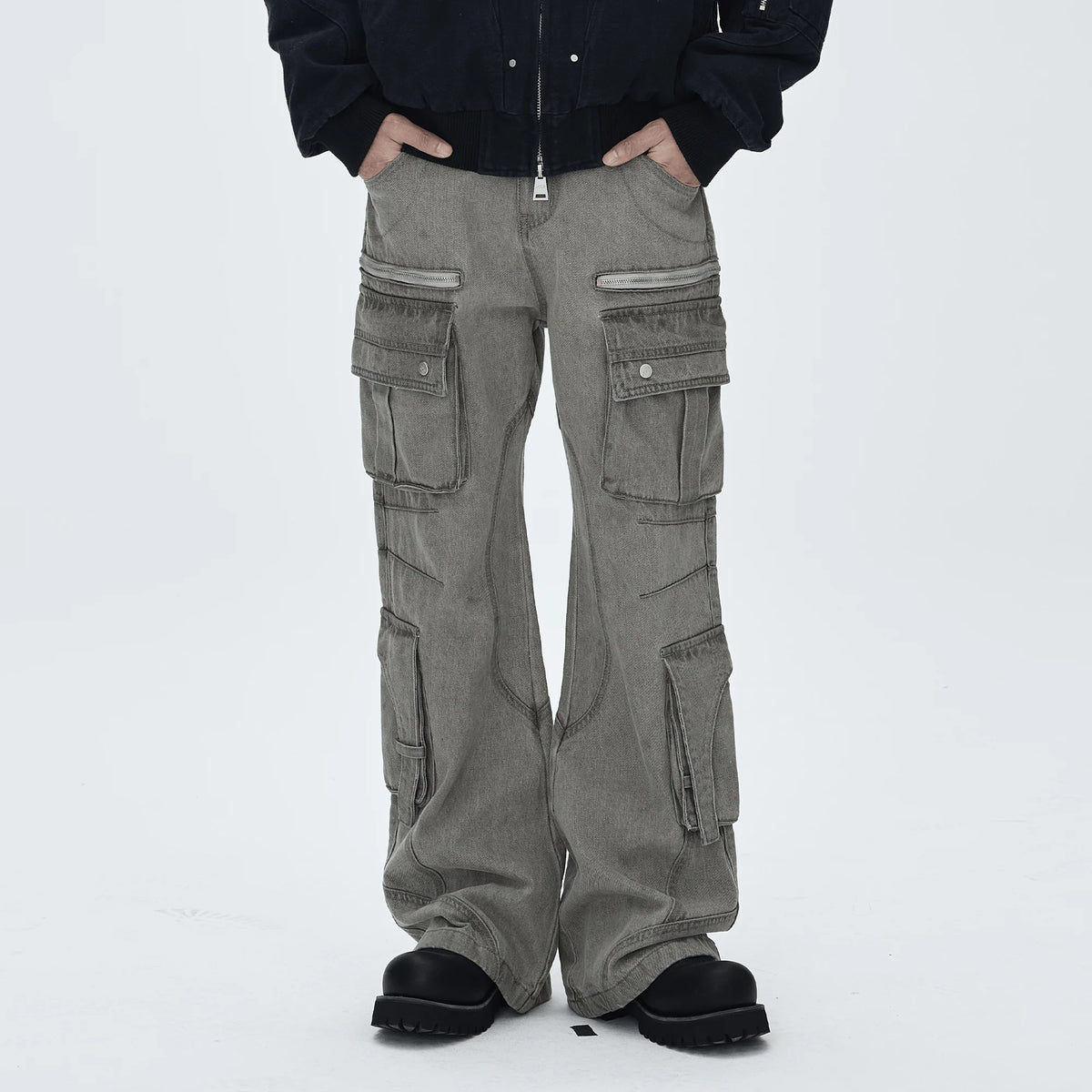 CATSSTAC Washed Multi-Pocket Utility Straight-Leg Jeans