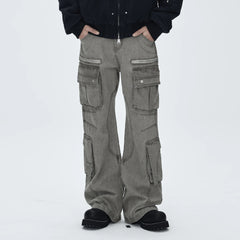 CATSSTAC Washed Multi-Pocket Utility Straight-Leg Jeans