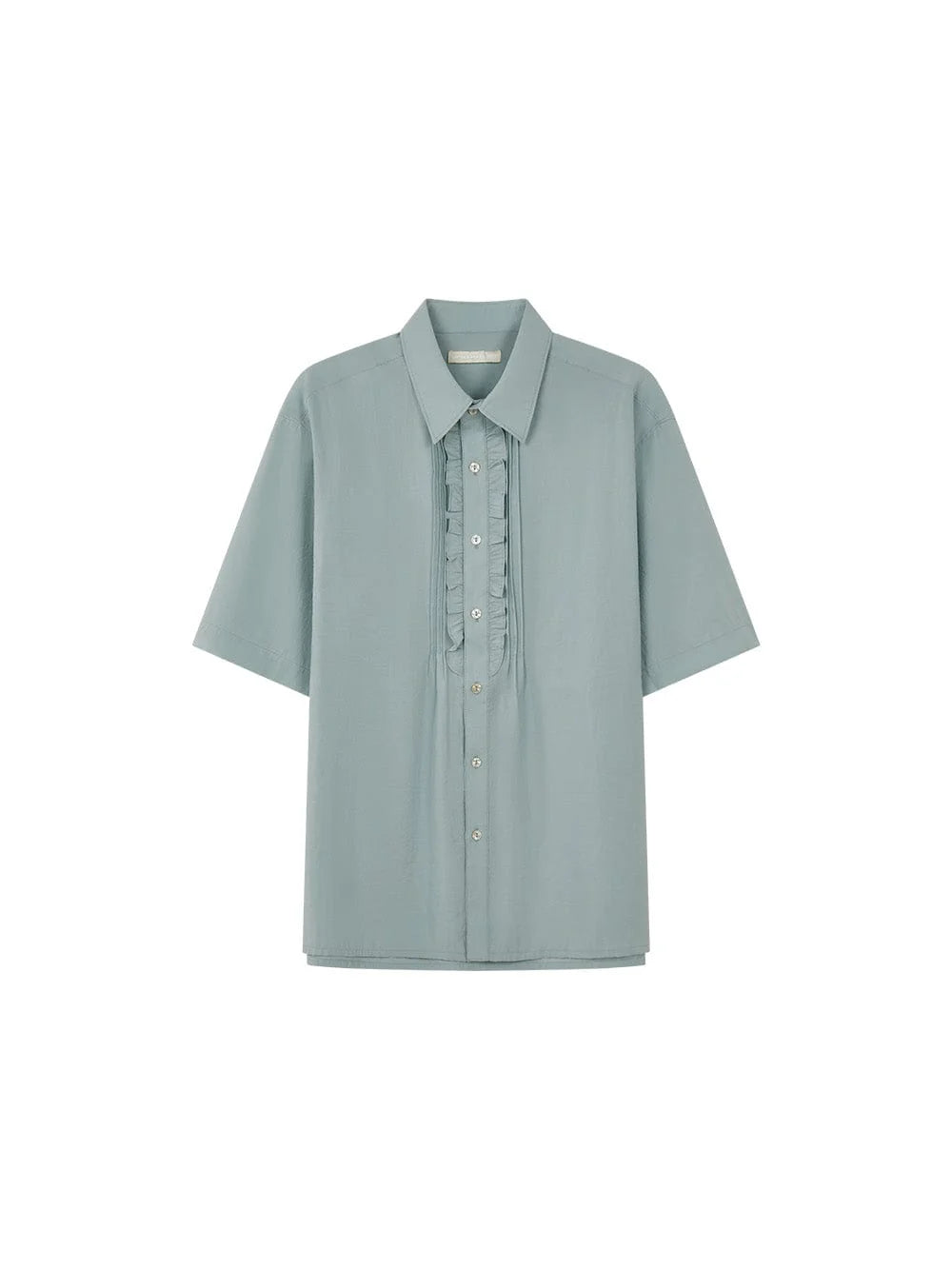 OPICLOTH Retro Pintuck Ruffle Modal Blend Half Shirt