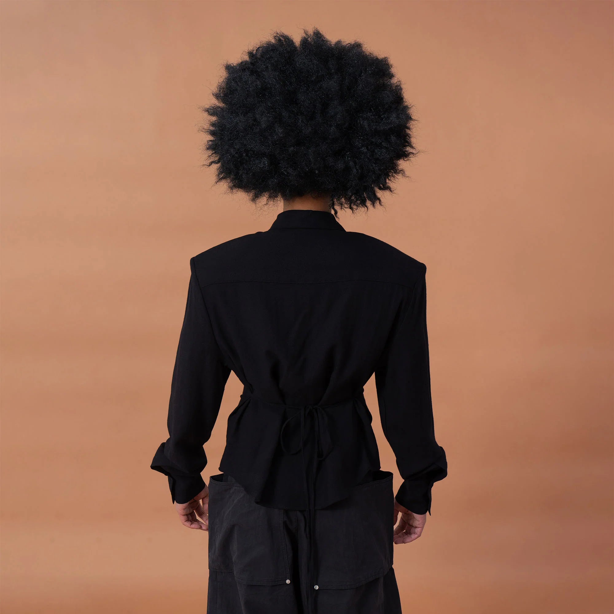 CLP Padded-Shoulder Tie-Waist Shirt