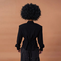 CLP Padded-Shoulder Tie-Waist Shirt