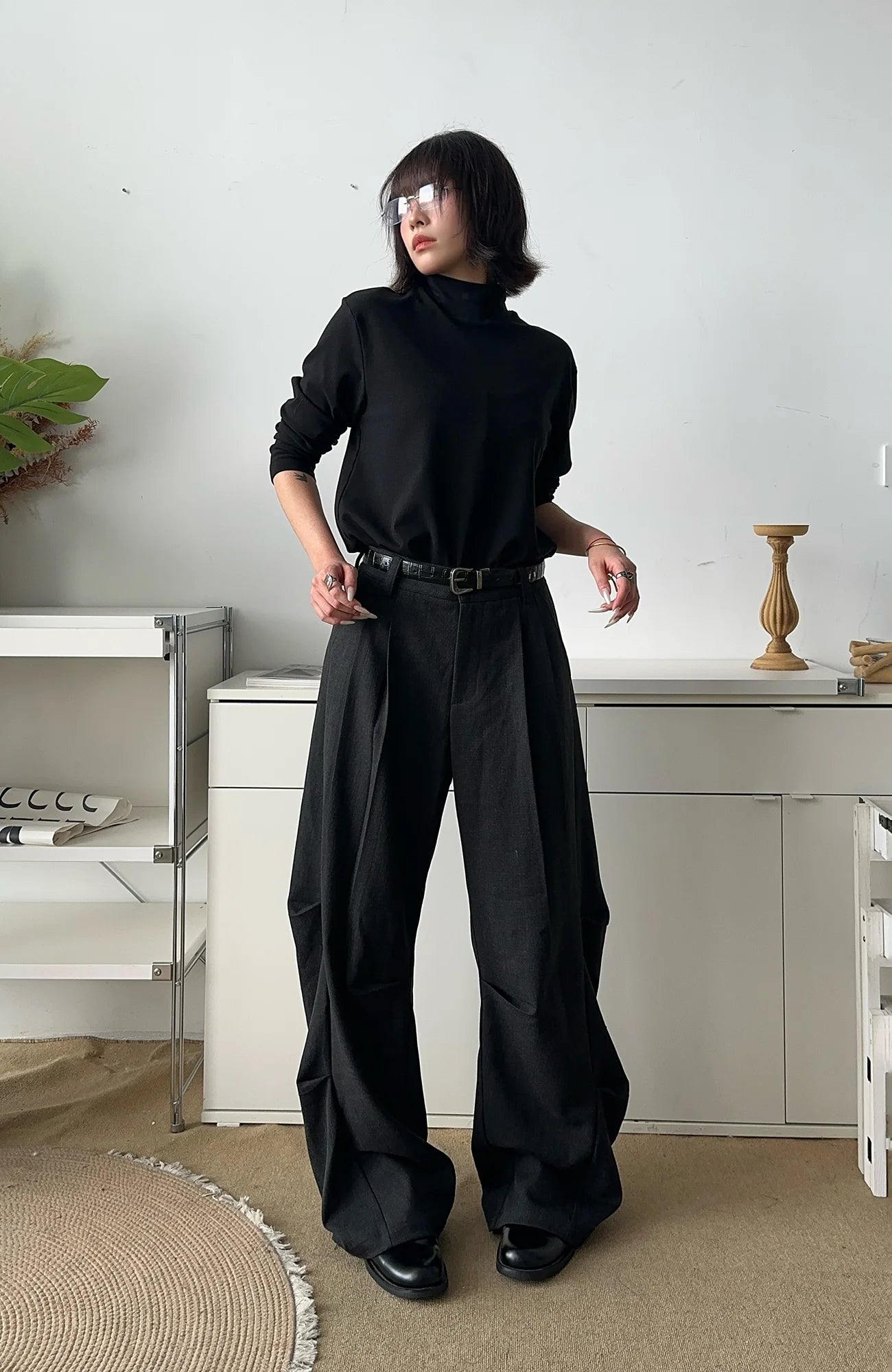 OKAYTHXBYE Geometric Multi-Pleated Trousers