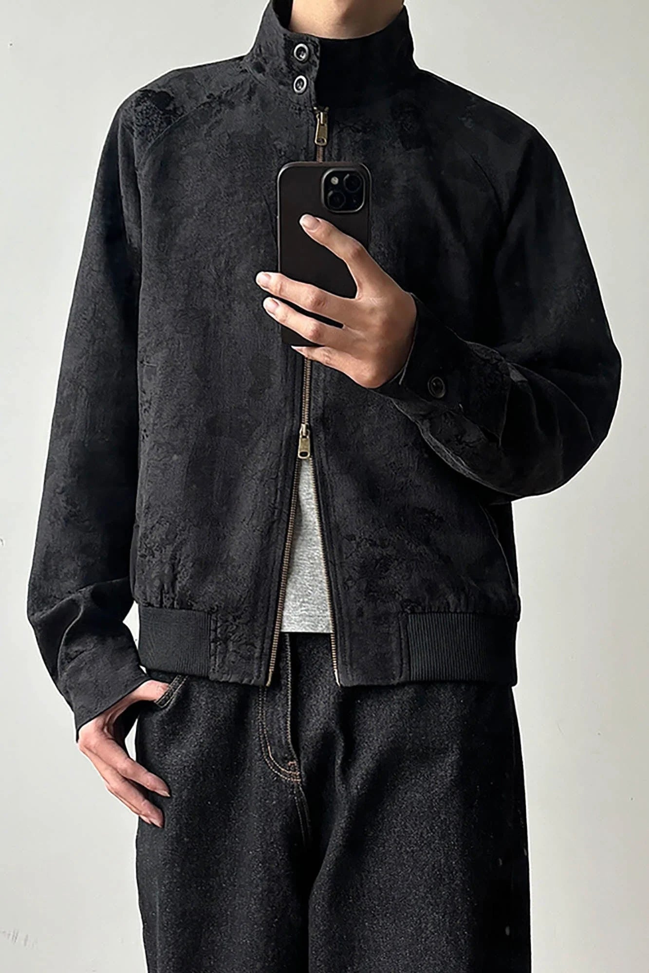 KREATE Jacquard Spider Lily Stand-Collar Wellington Jacket