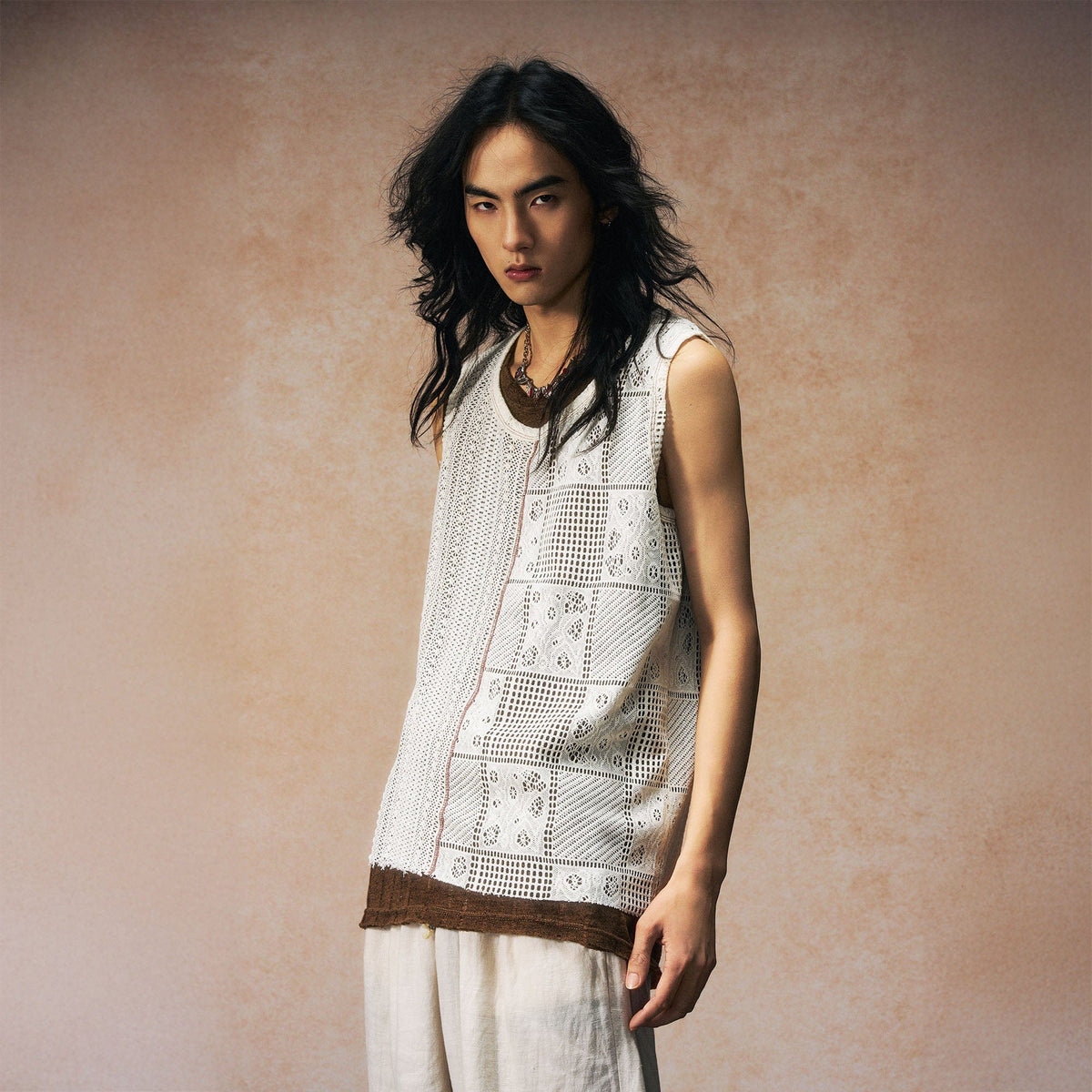 GONGHE REPUB Patchwork Hollow Out Knit Vest