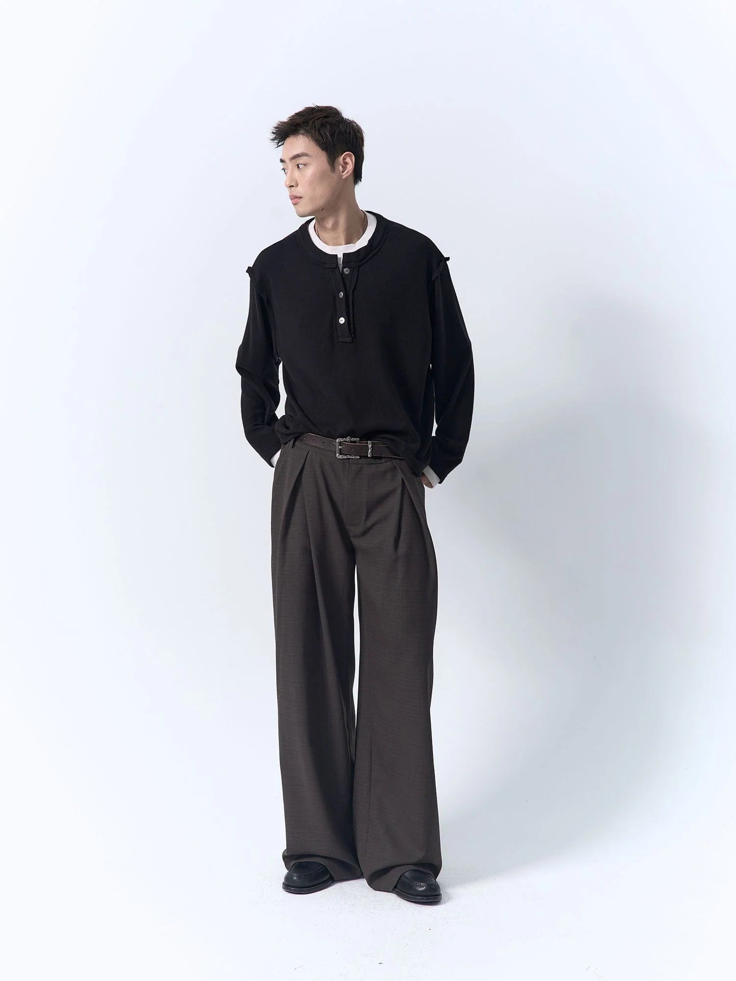 IN EXISTENCE Inverted Pleats Mini Check Wide-Leg Trousers