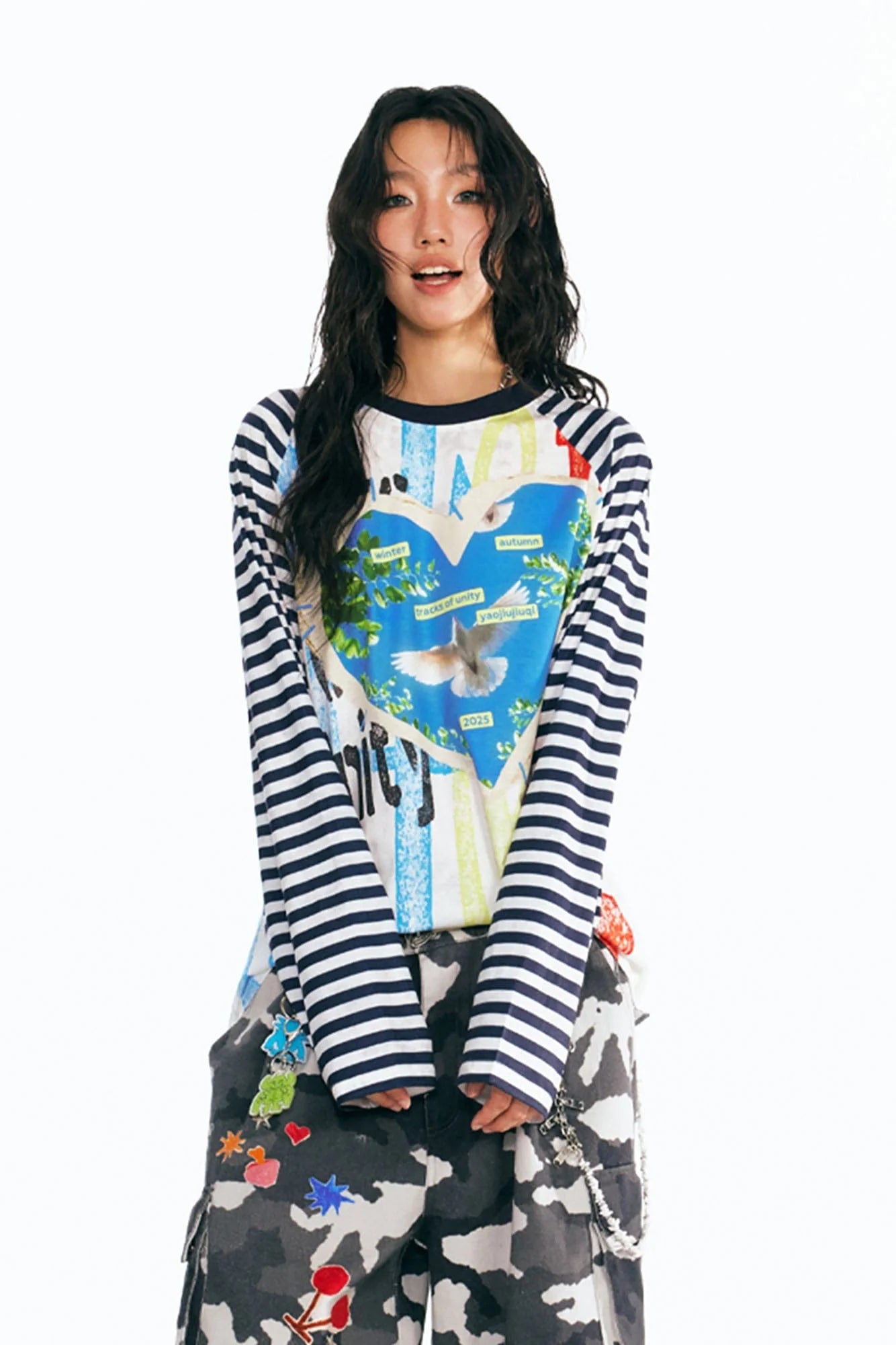 1997 POSTOFFICE Peace Dove Striped Raglan Long-Sleeve Tee