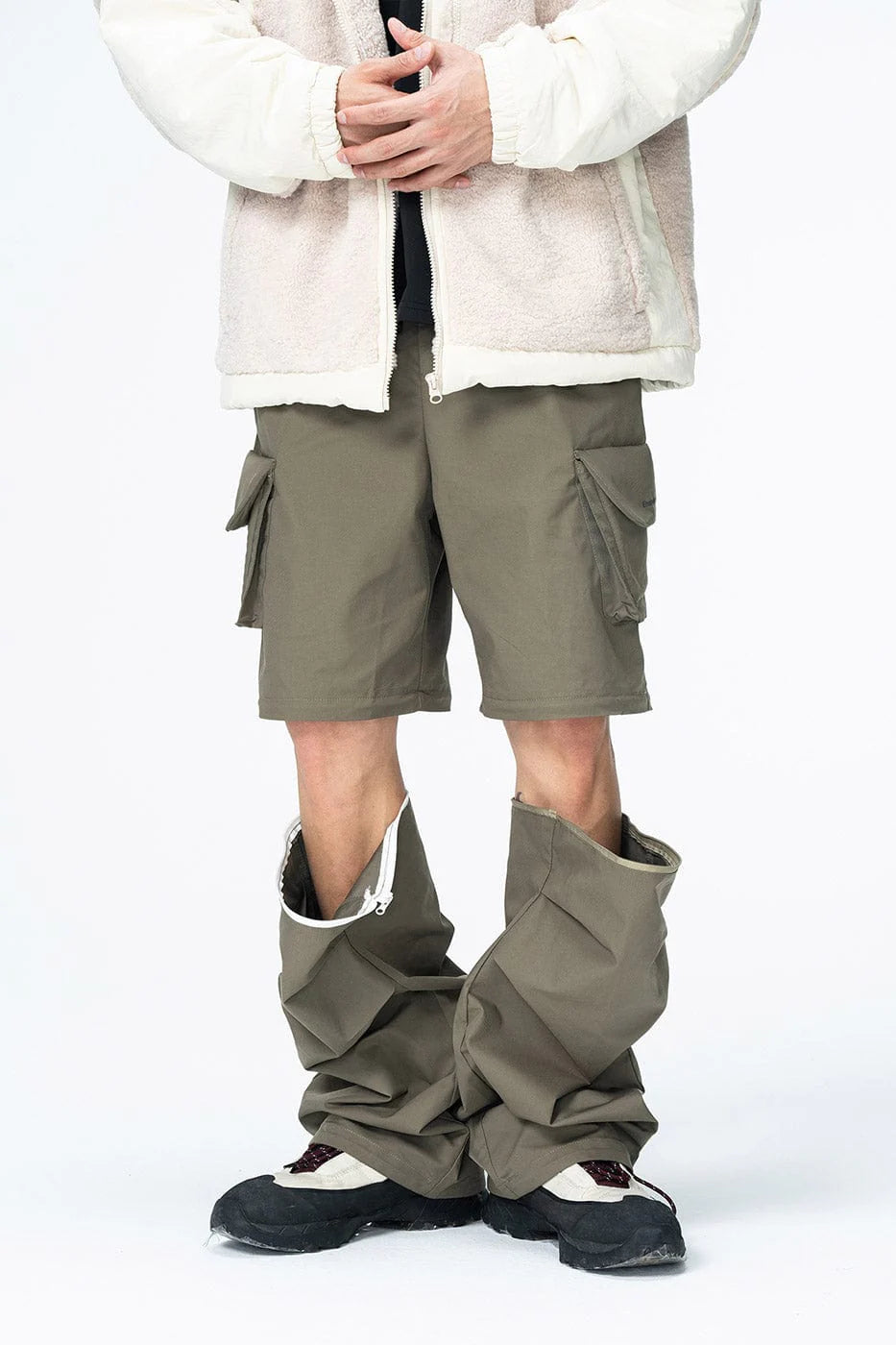 ENSHADOWER Detachable Big Pockets Crinkled Pants