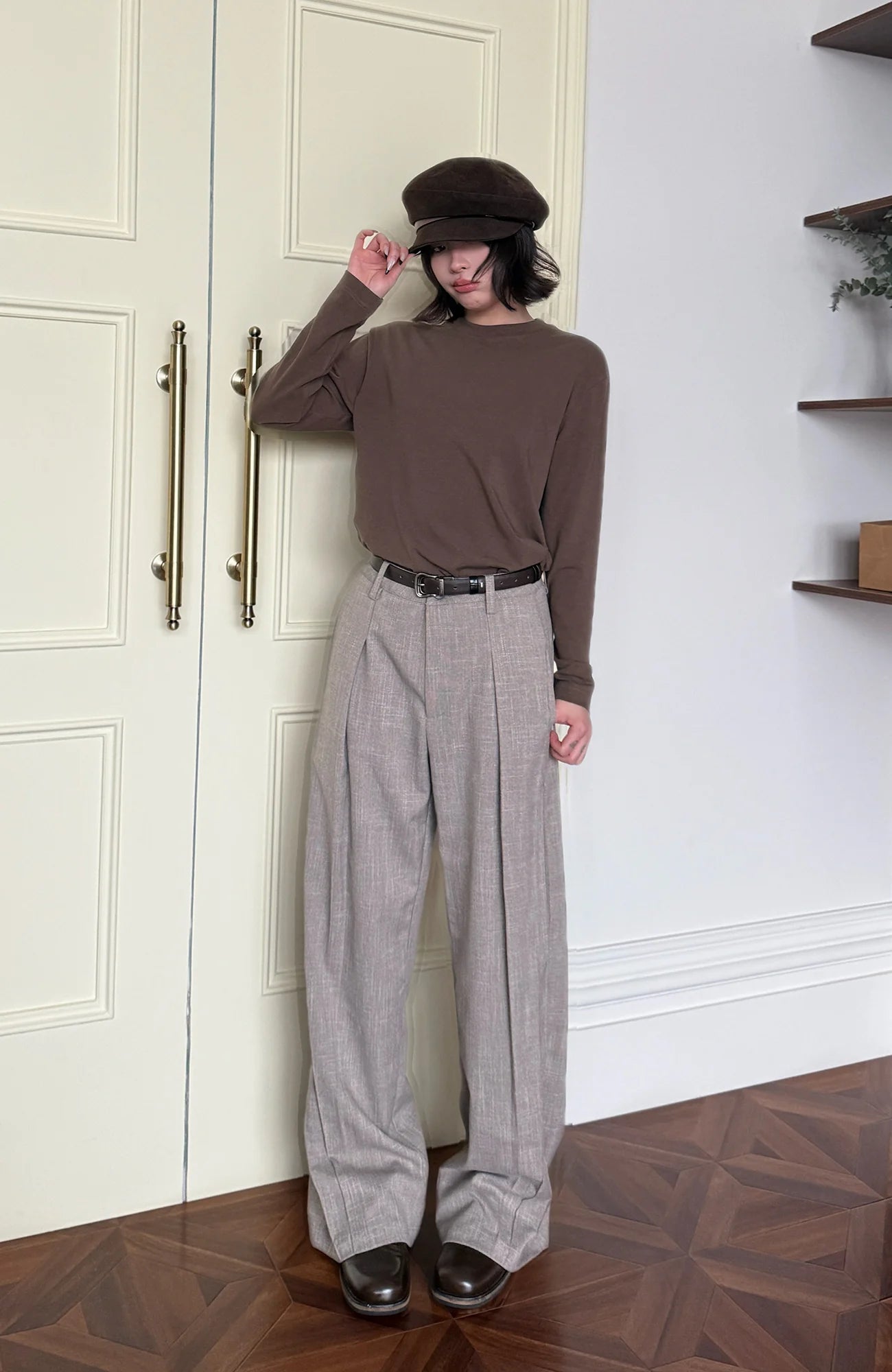 OKAYTHXBYE Essential Pleated Wide-Leg Trousers