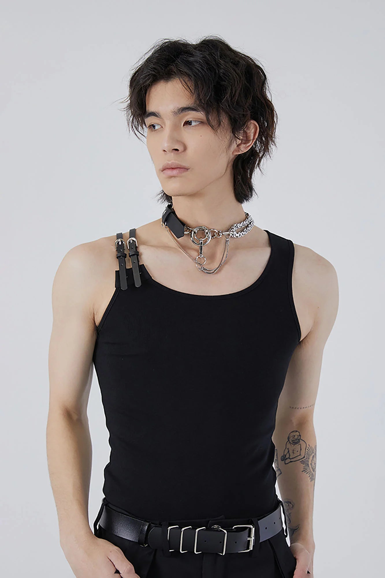 TUIMU Buckle Strap Ribbed Tank Top