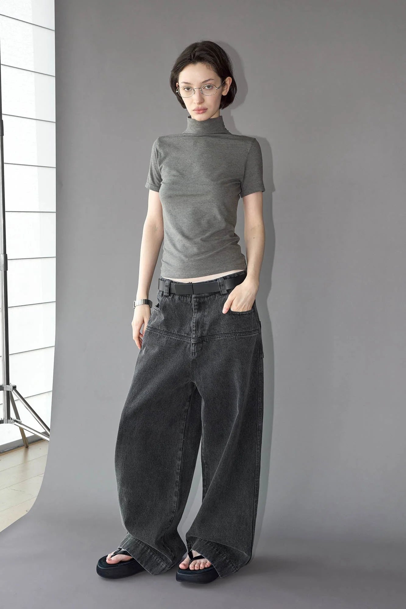 LABELROOM Washed Front Spliced Wide-Leg Jeans