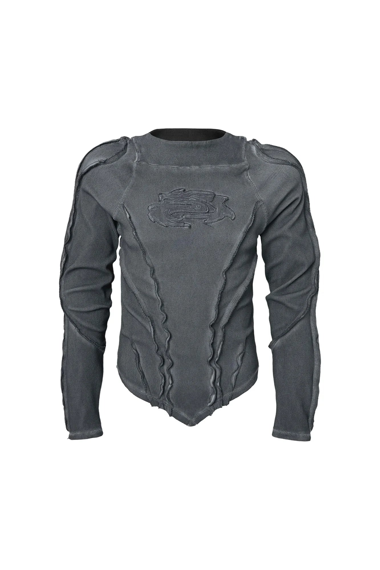 CLP Distressed Raw-Seam Paneled Long-Sleeve Tee