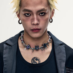 NUNKNOTX Bubble Letter Spiked Choker