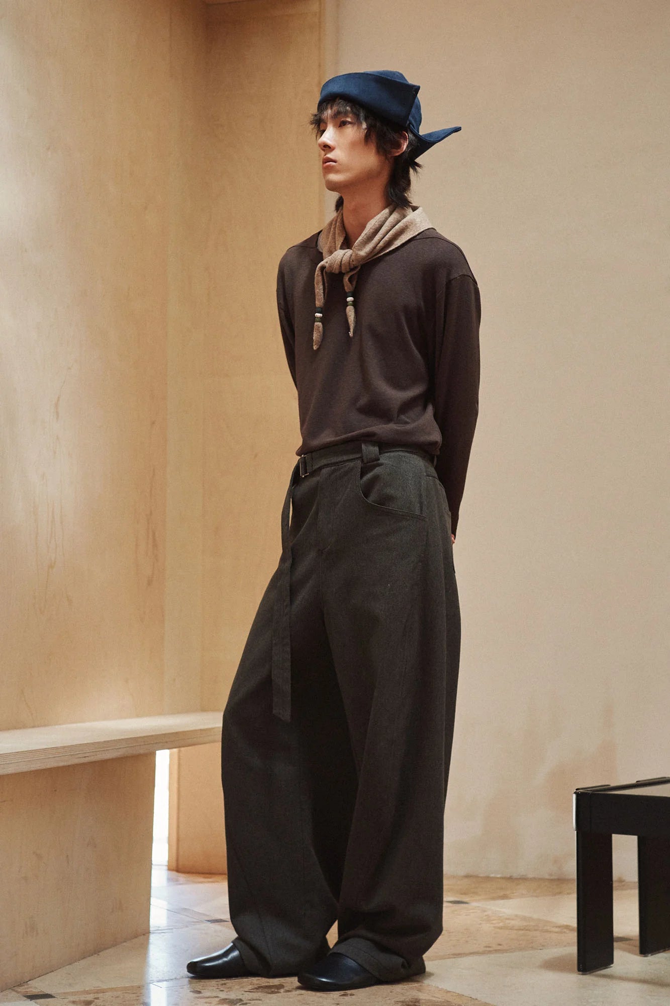 GONGHE REPUB Brushed Detachable Belt Wide-Leg Pants