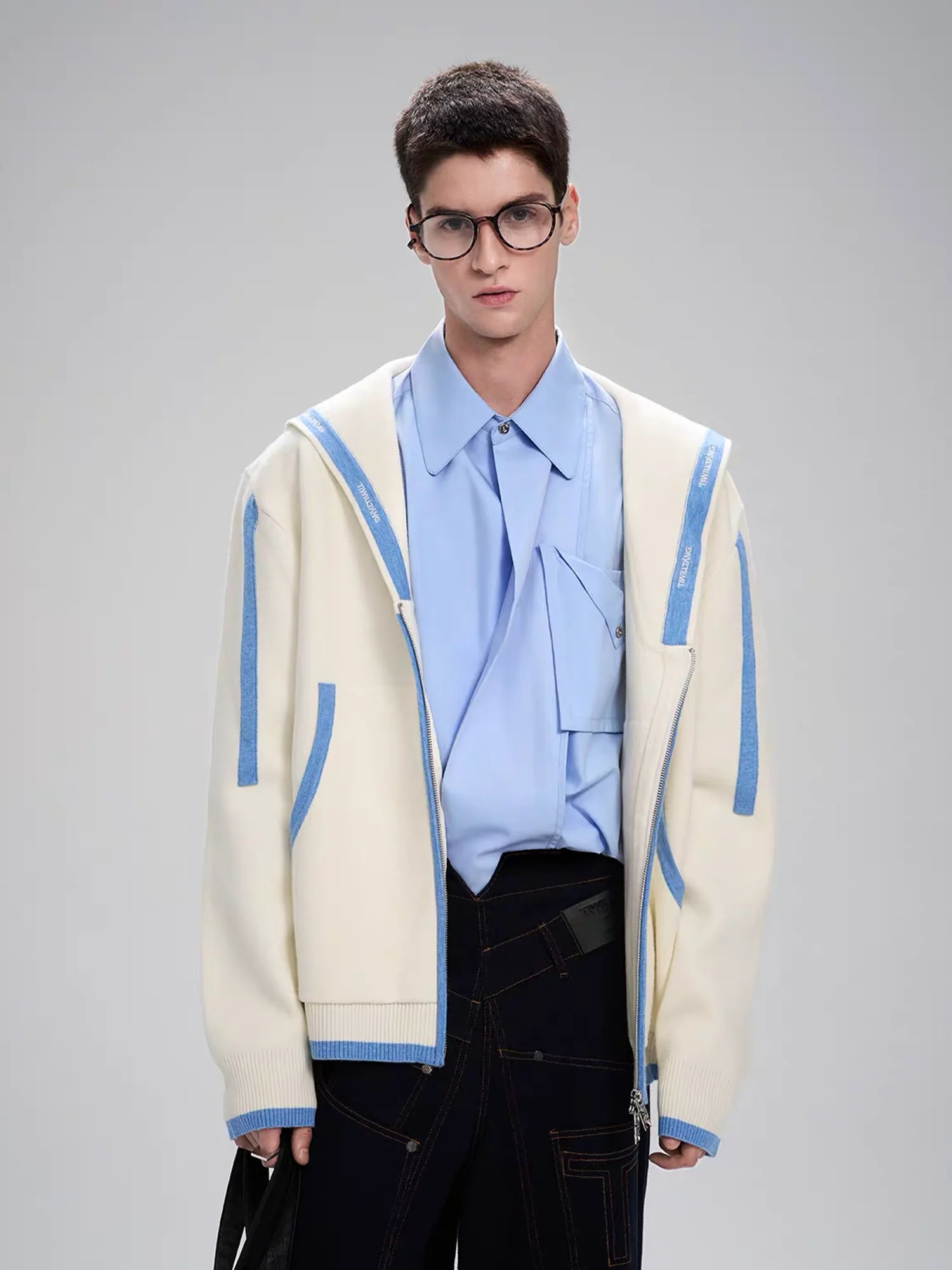 TIWILLTANG Contrast-Trim Sailor-Collar Jacket