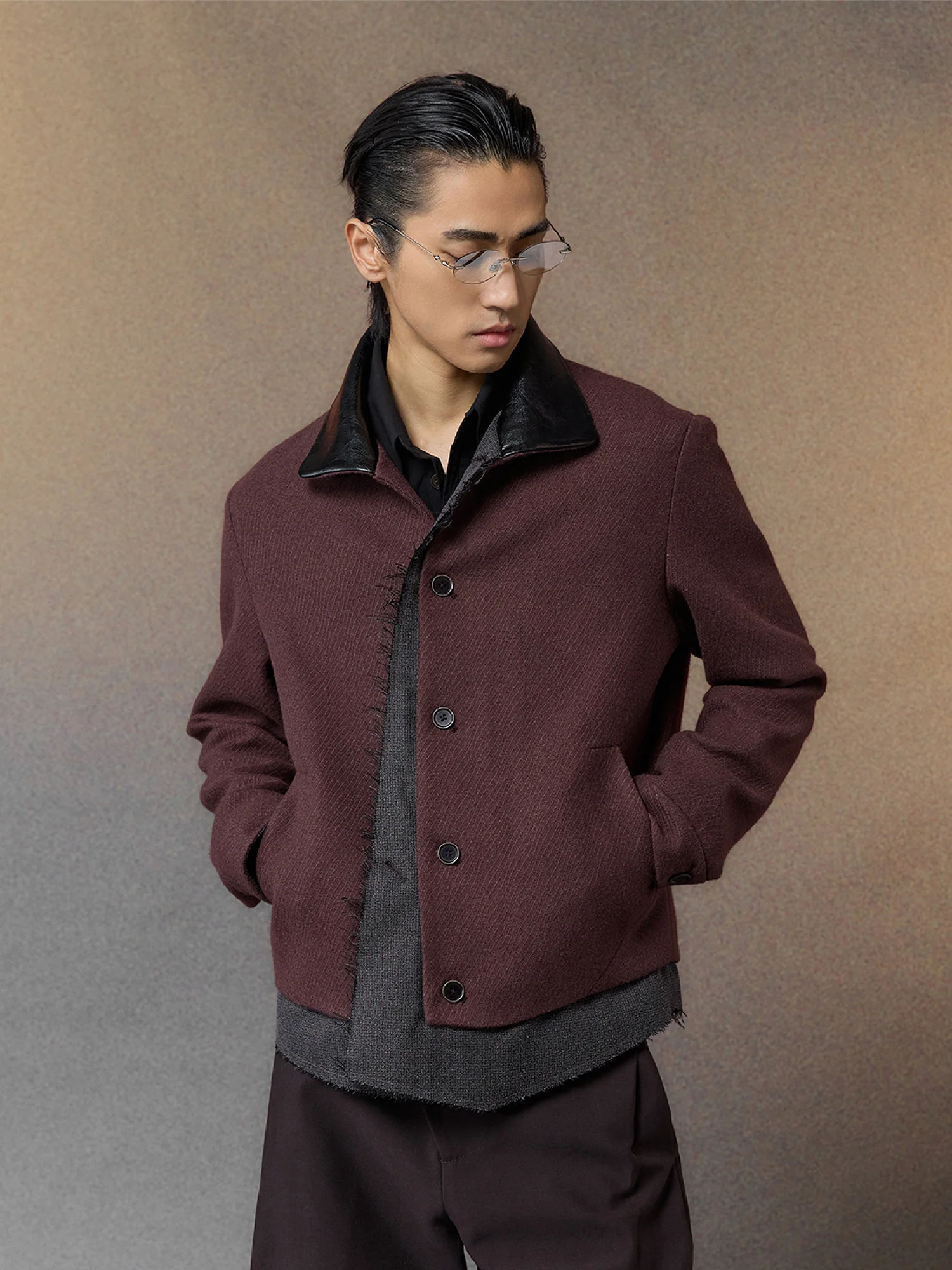 ALVNG AR ANTS Raw-Edge Contrast Paneled-Collar Jacket