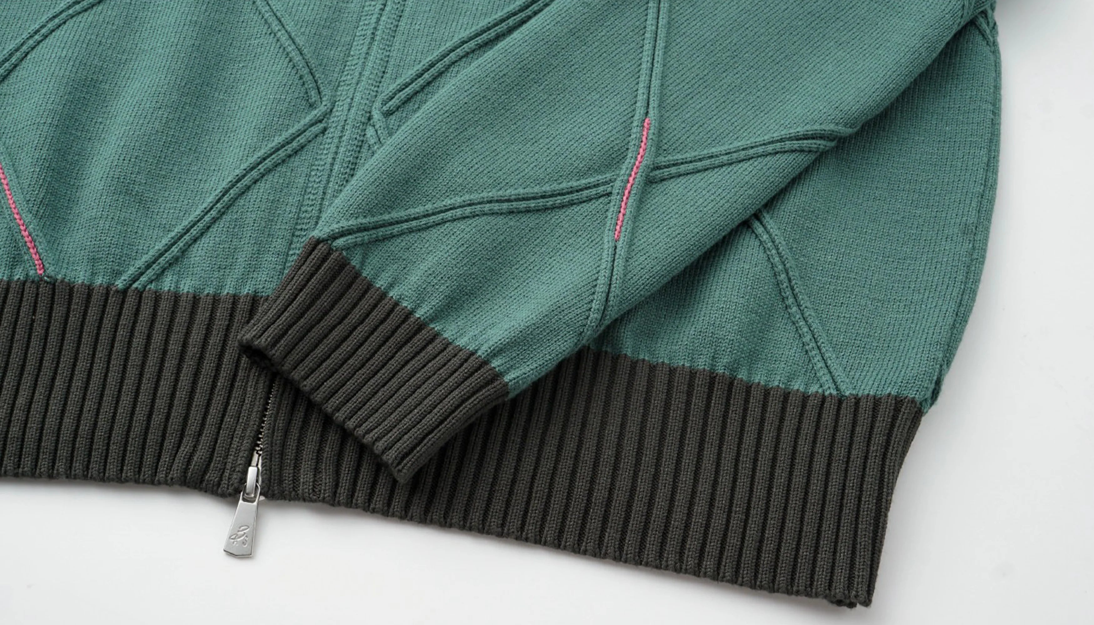 ALVNG AR ANTS Geometric Stitch Zip-Up Sweater