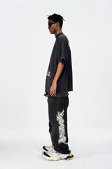 ULIPERY Distressed Glow Crinkled T-Shirt