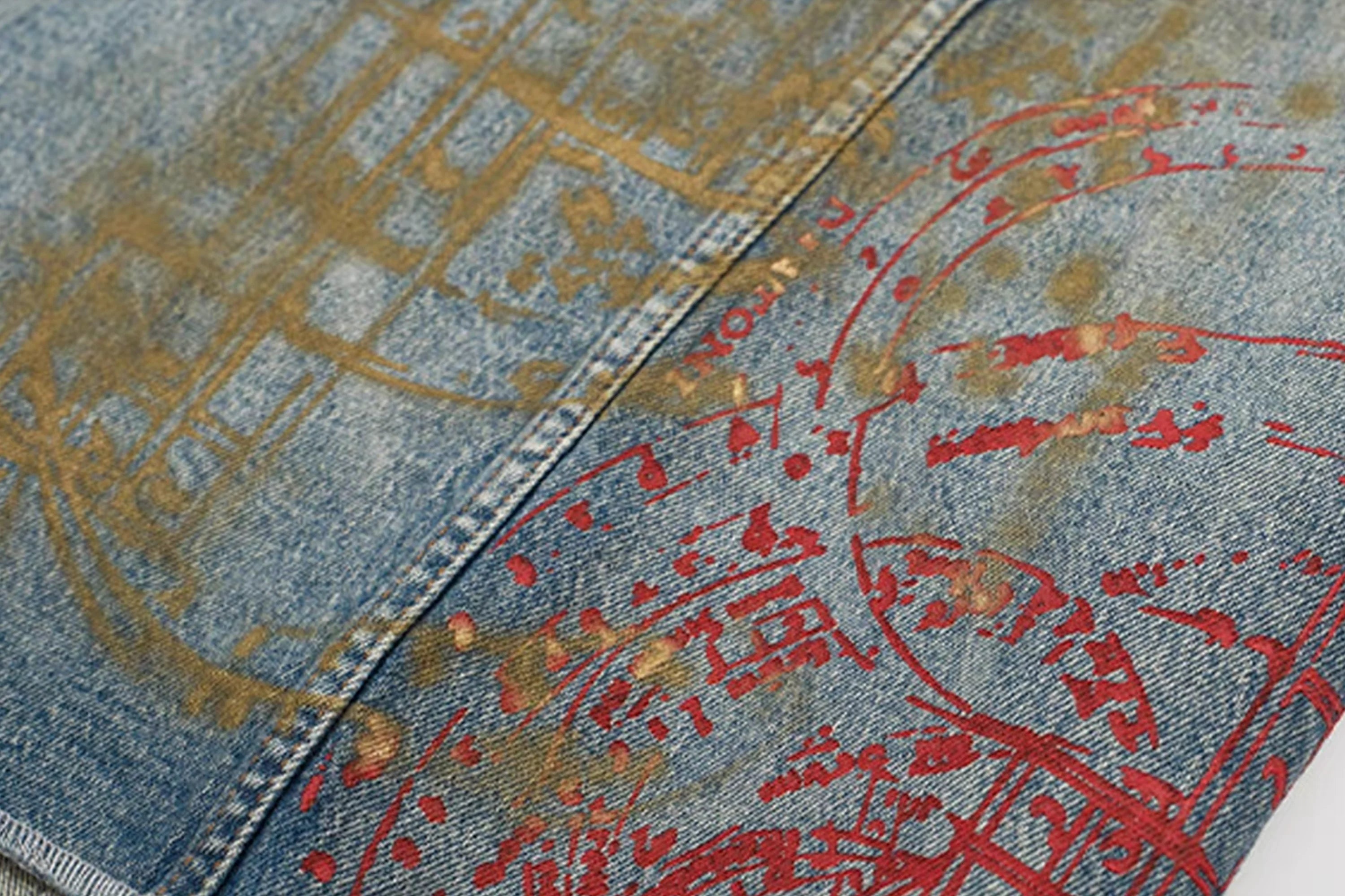 NOTHINGNESS WORLD Washed Multi-Print Denim Jacket