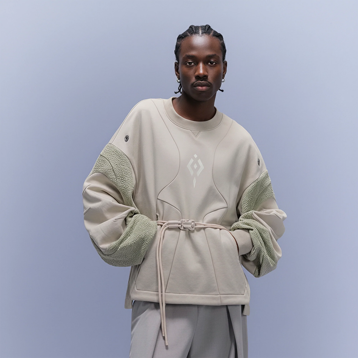 XIPHEVIL Utility Paneled Crewneck Sweatshirt Green