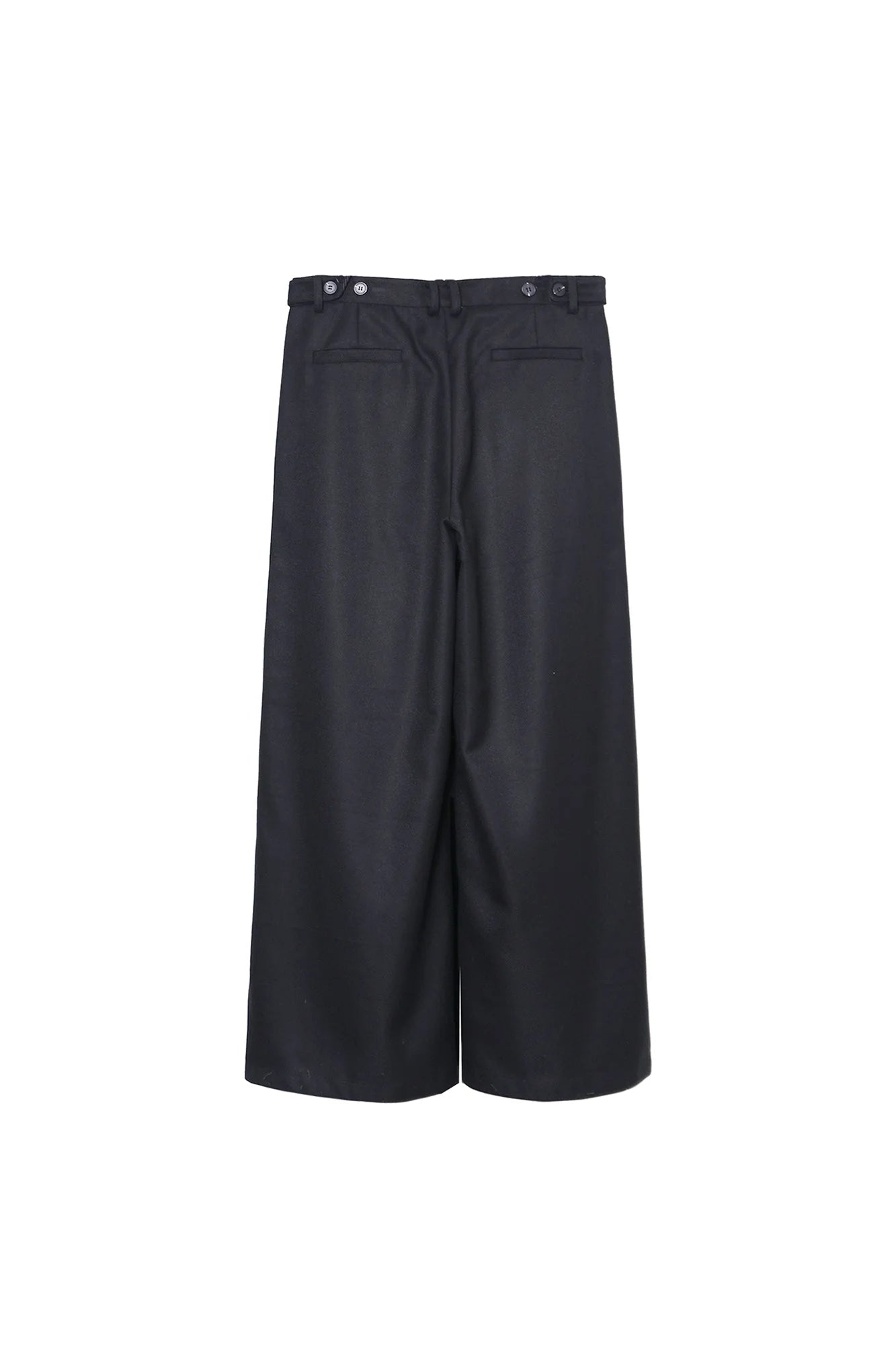 ASSEEN Asymmetrical Tab Pleated Wide-Leg Pants Black