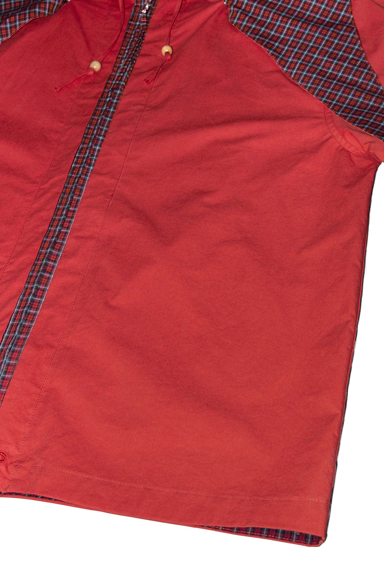 RELABEL Detachable Hood Beaded Ruched Shirt Red