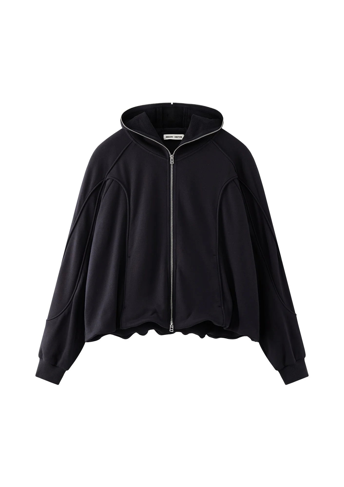 ORGANIC EMOTION Curved Panel Drawstring-Hem Zip-Up Hoodie
