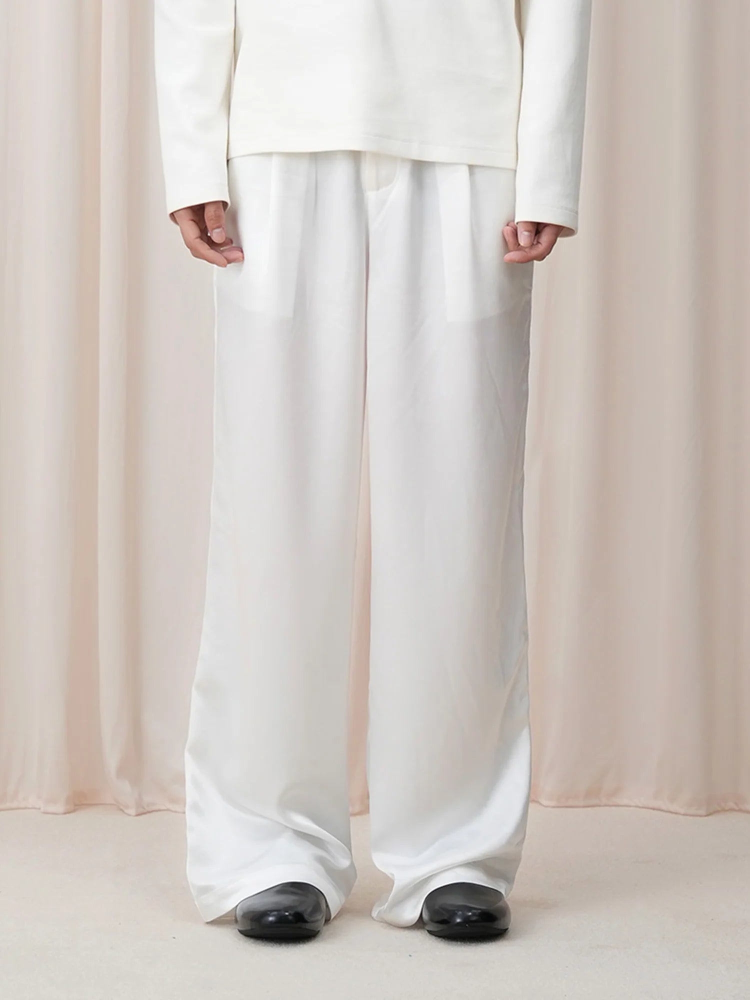 OUYANG WENJUN Minimal Satin Wide-Leg Pants