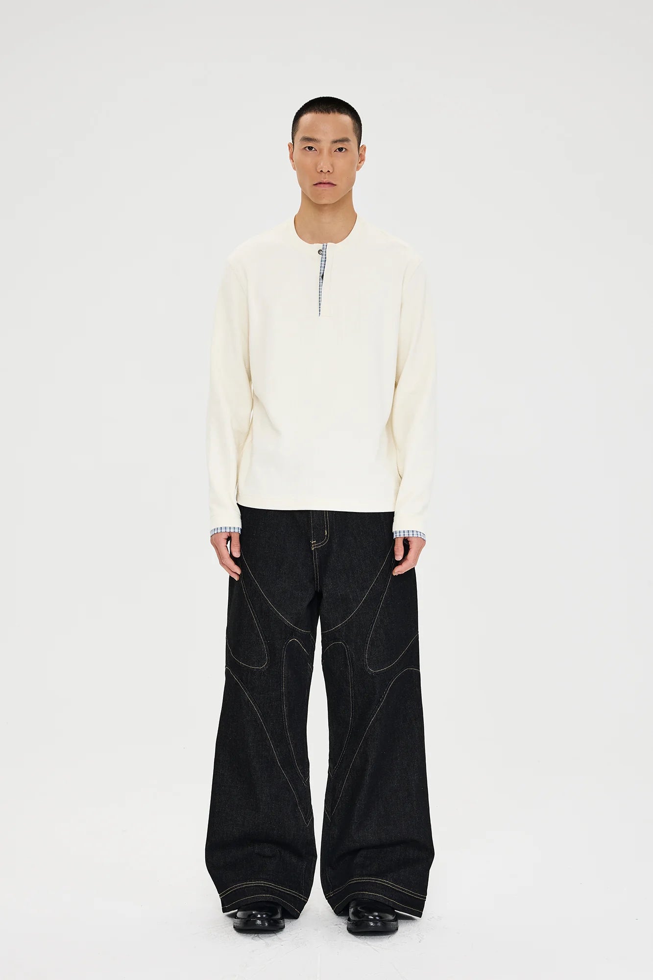 CATSSTAC Contrast Stitch Paneled Raw Jeans