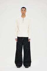 CATSSTAC Contrast Stitch Paneled Raw Jeans