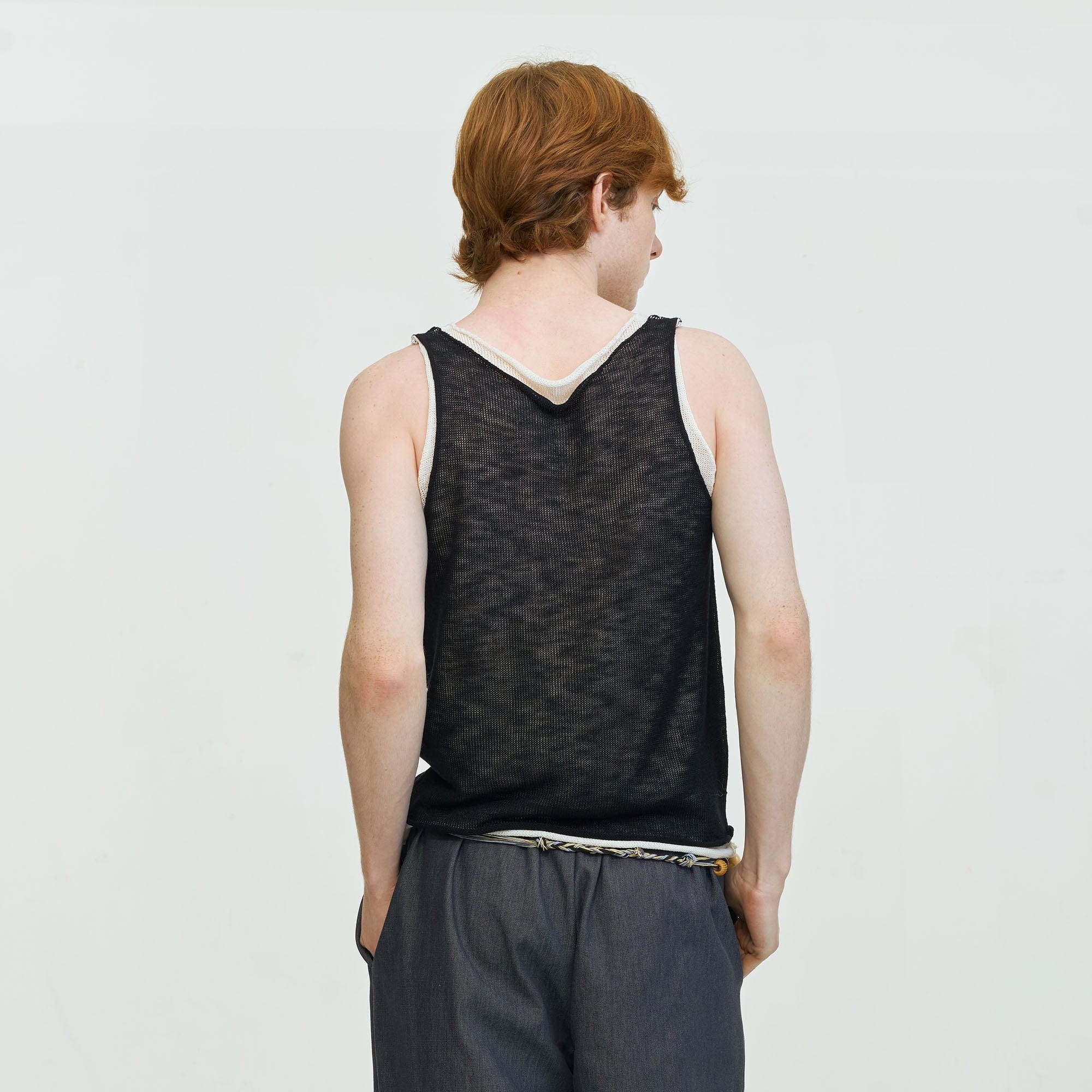LEONSENSE Contrast Layered V-Neck Knit Tank Top