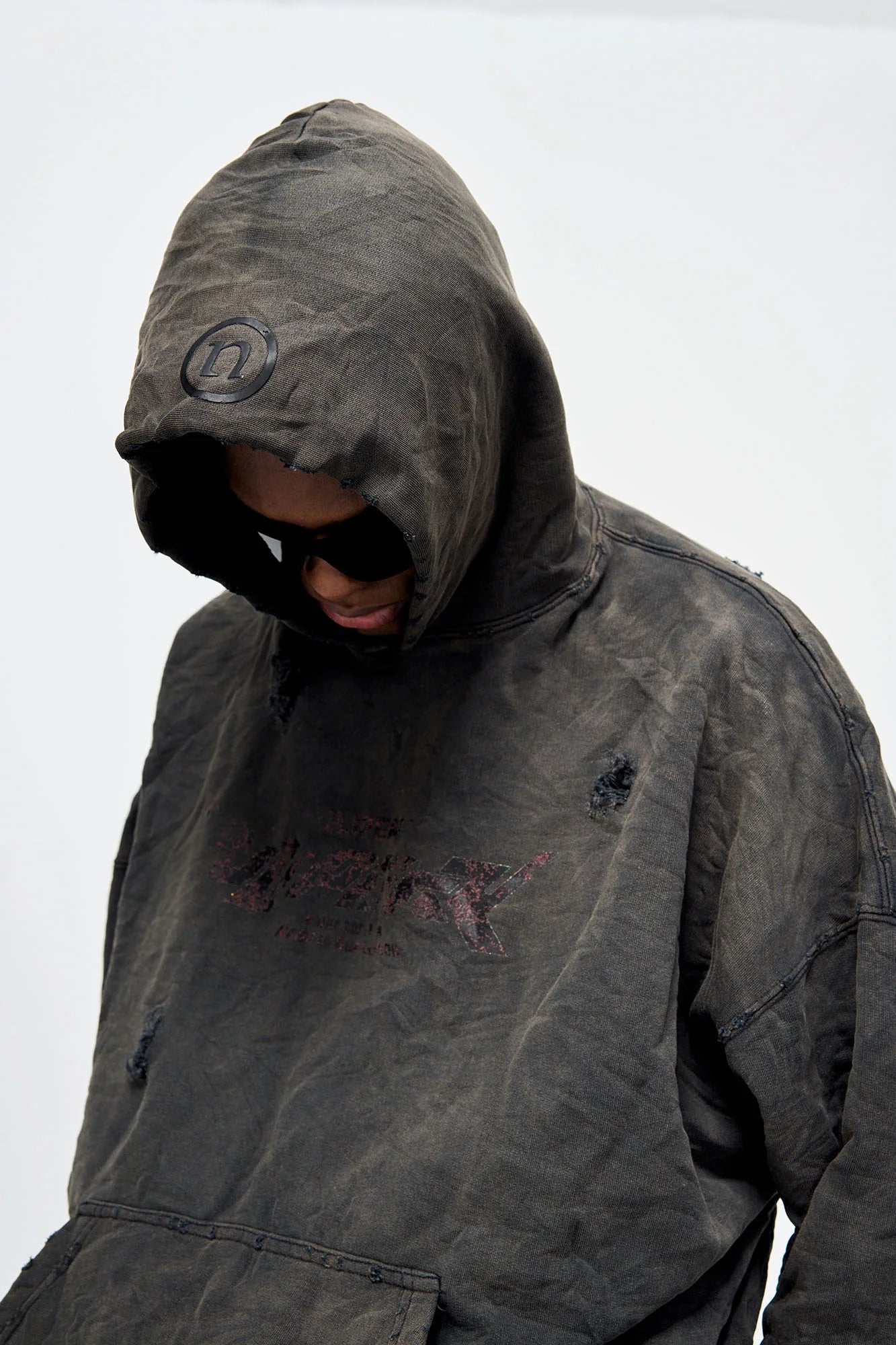 ULIPERY Dirty Fit Distressed Crinkled Hoodie Black