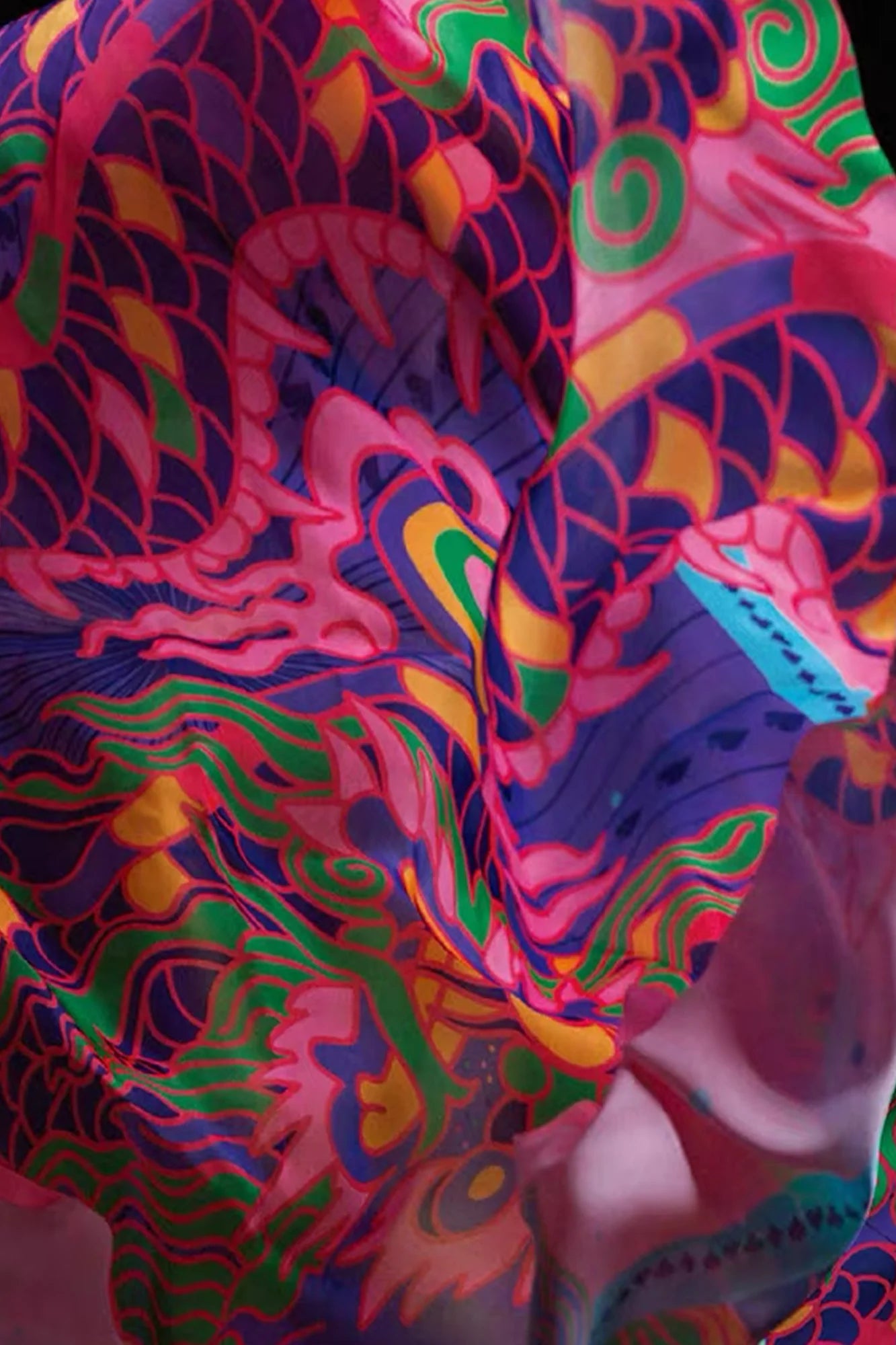 MASH UP ASIA Multicolor Dragon Burst Full-Print Square Scarf