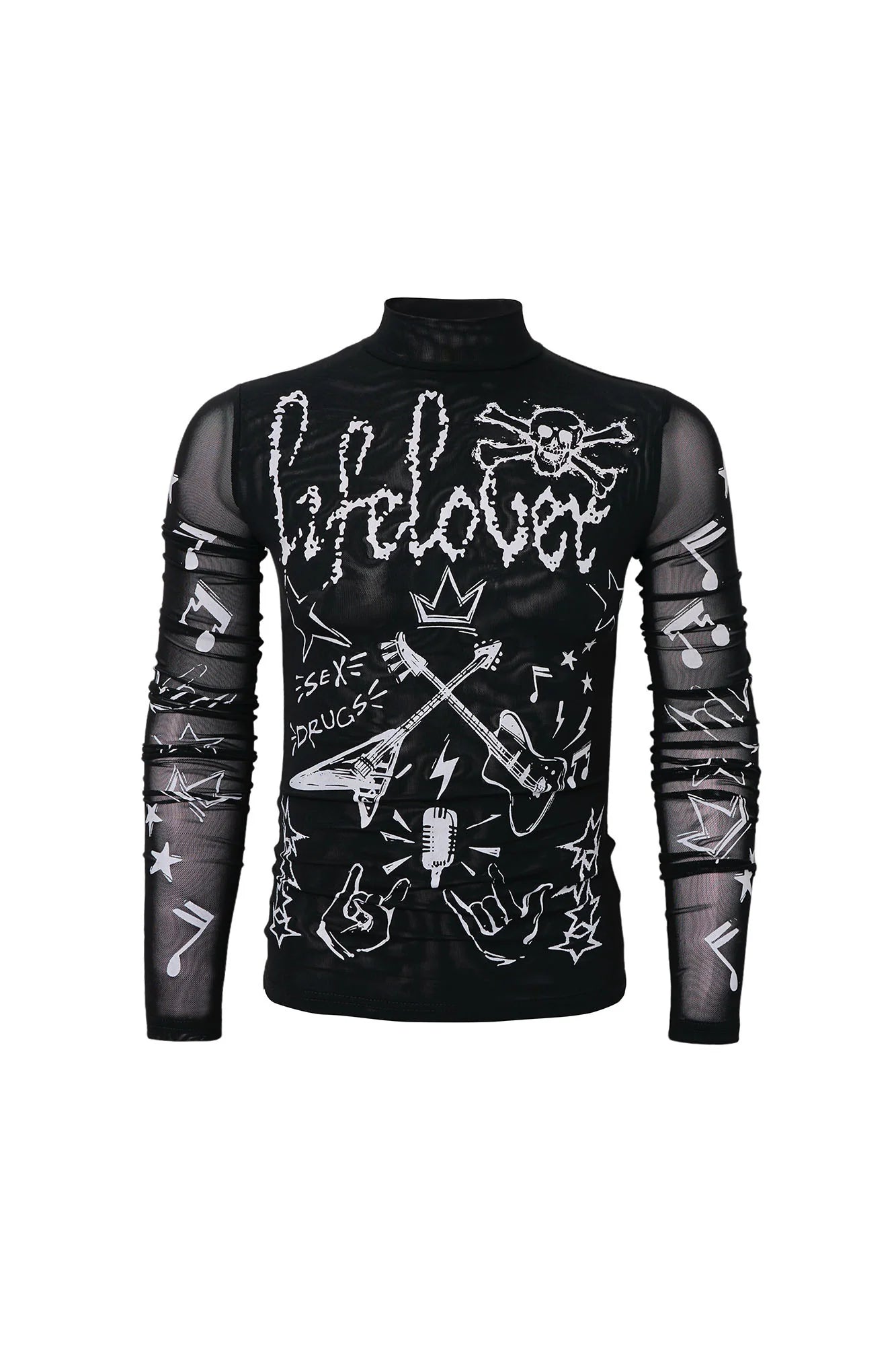 CLP Full-Print Graffiti Mesh Long-Sleeve Tee