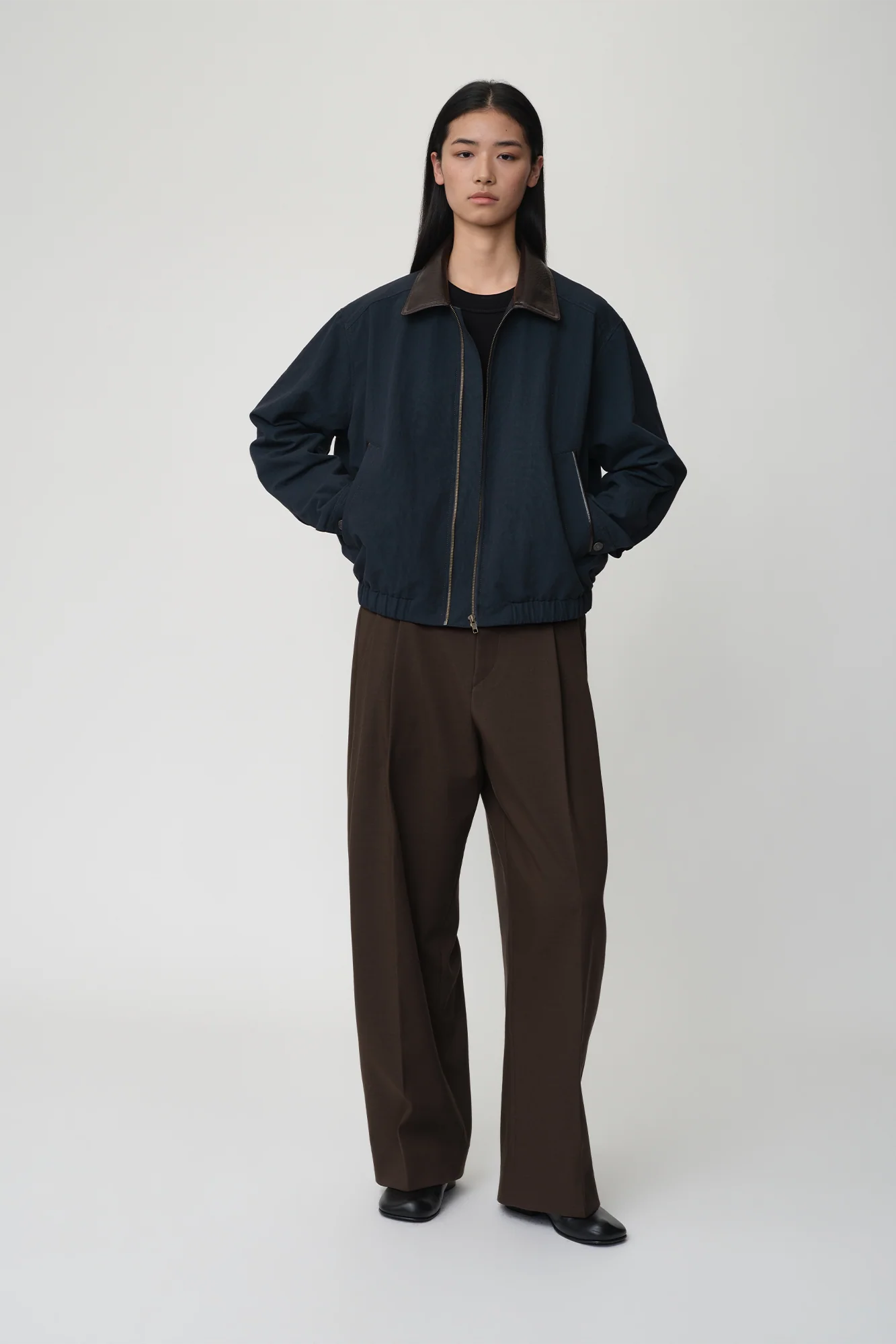 OPICLOTH Retro Contrast Leather Collar Jacket